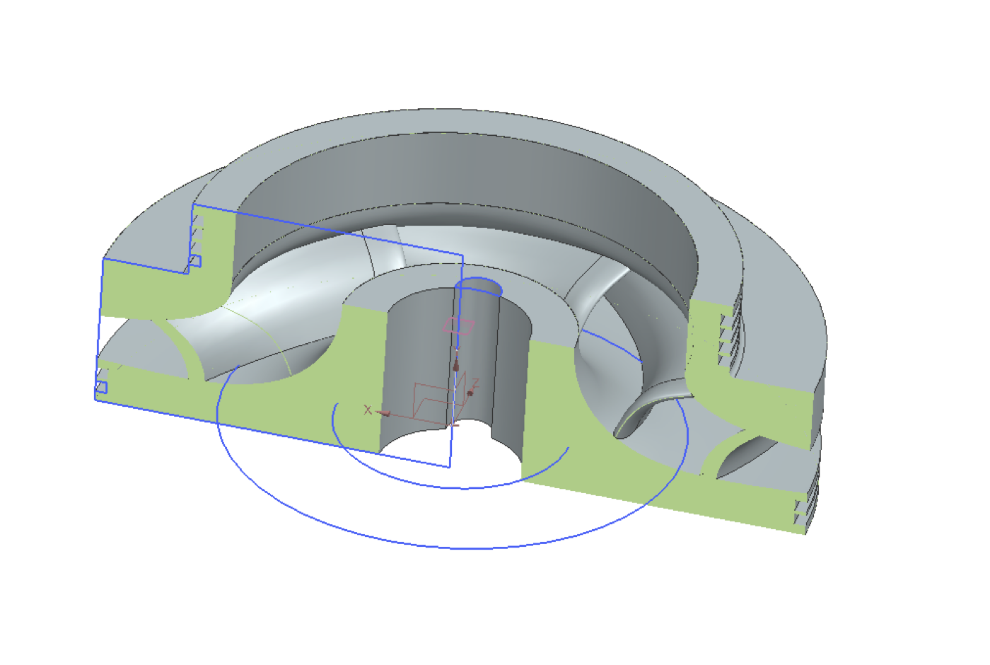 Sectioned Siemens NX view of the turbopump housing