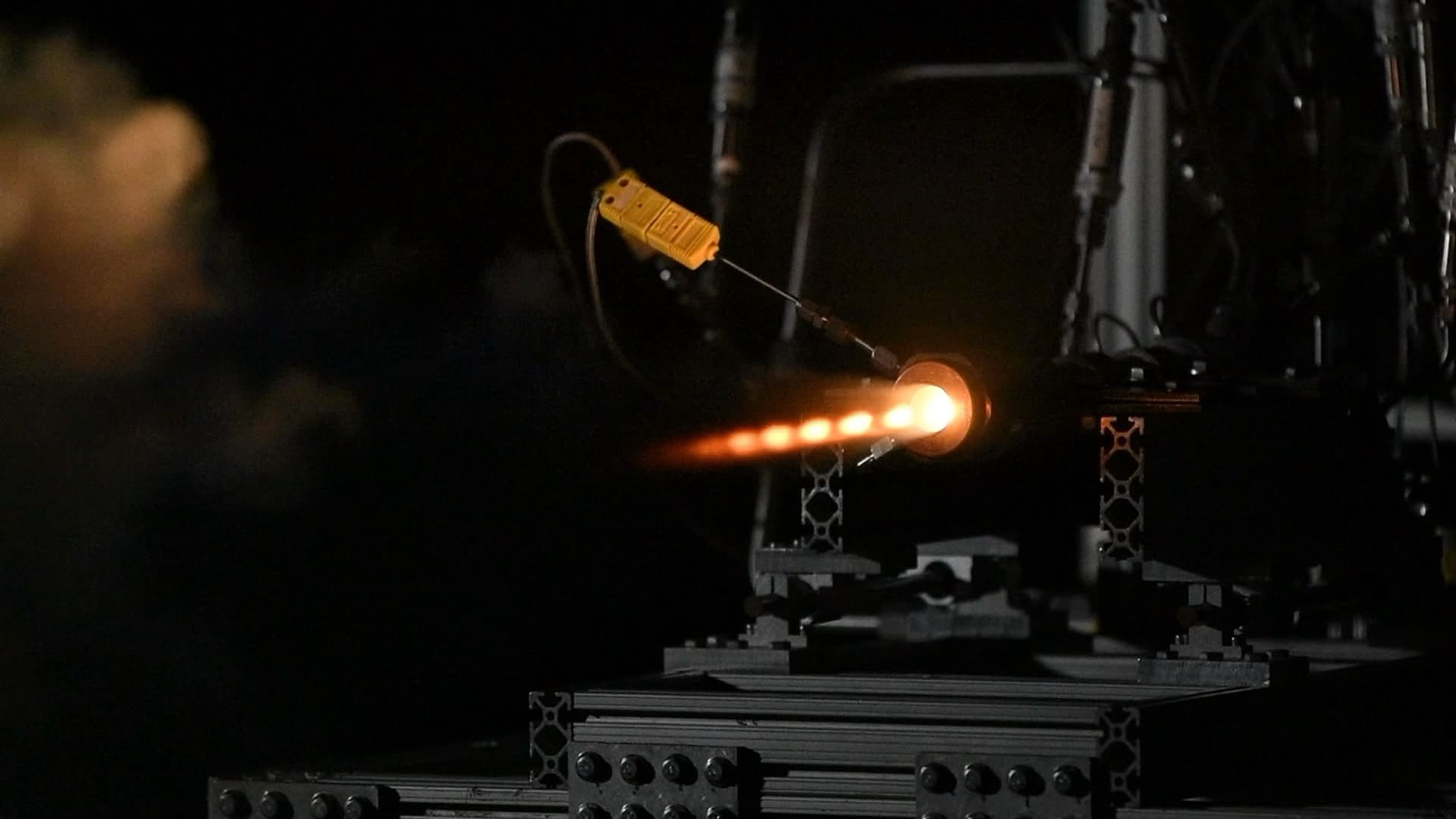 Torch igniter firing on the test stand at night