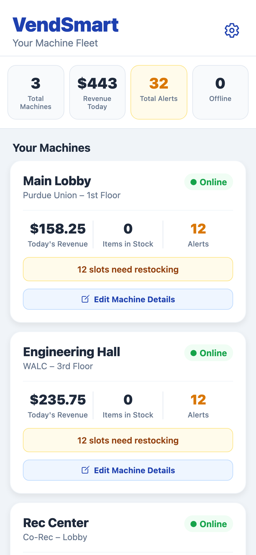 VendSmart running on a phone-sized viewport